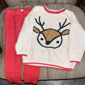 Cat & Jack Red and Cream Baby Reindeer Sweater with matching bottoms